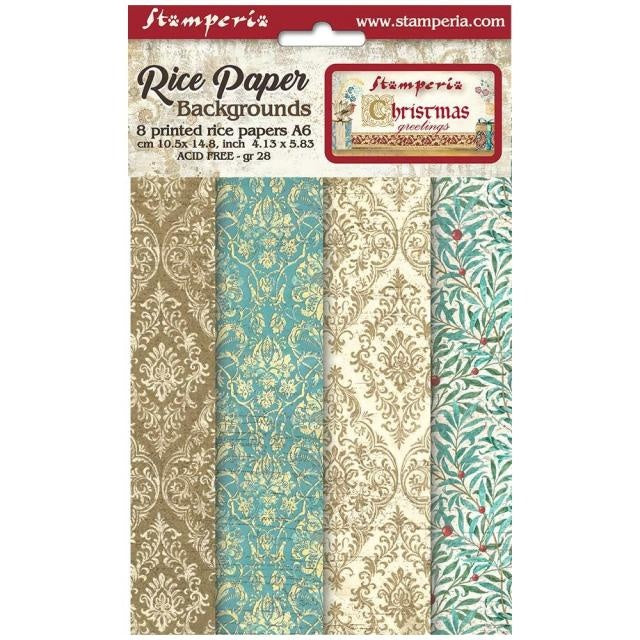 Sélection de 8 fonds en papier de riz A6 - Vœux de Noël