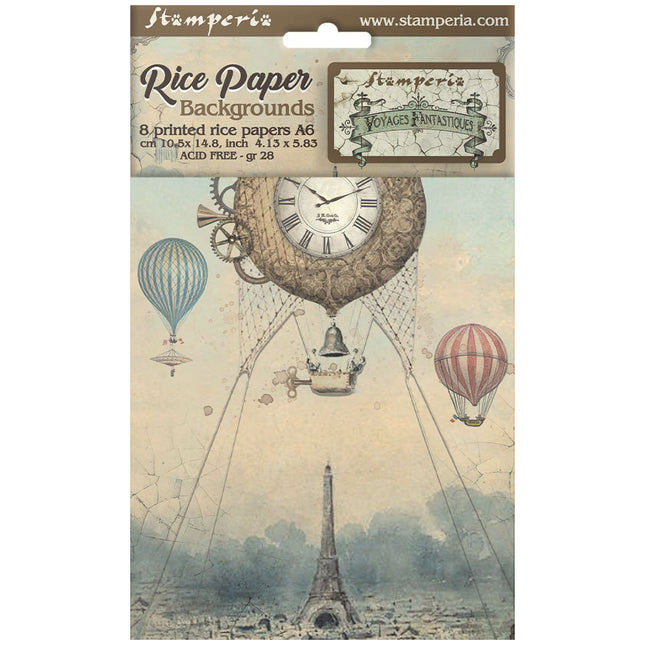 Sélection de 8 fonds en papier de riz au format A6 - Voyages Fantastiques