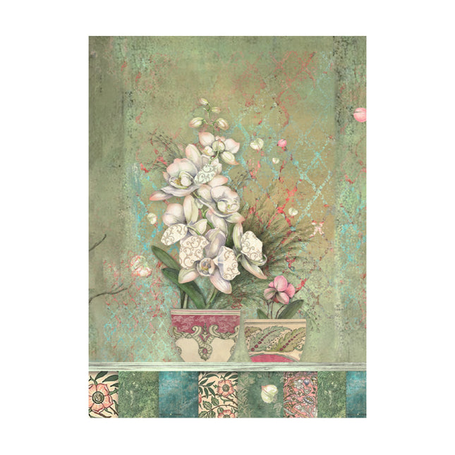 Sélection de 8 fonds en papier de riz A6 - Orchidées et chats