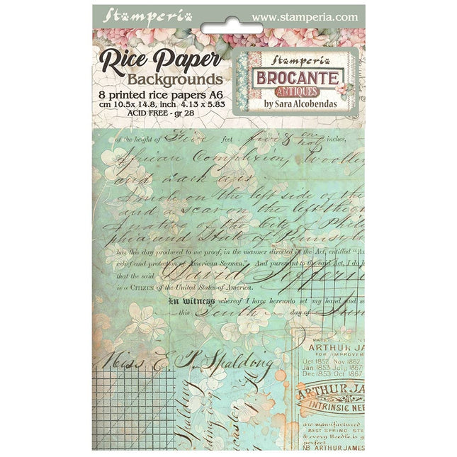 Sélection de 8 papiers de riz A6 pour fonds - Brocante Antiques