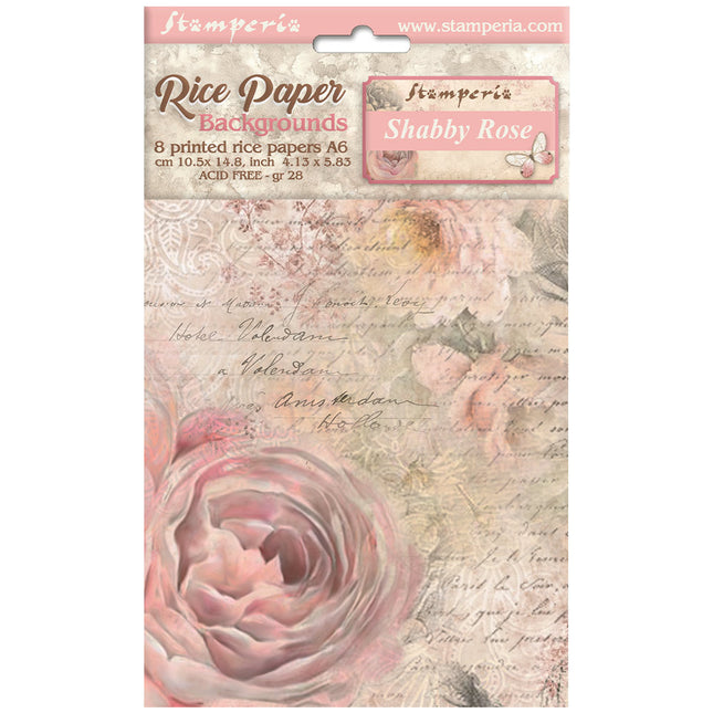Sélection de 8 fonds en papier de riz A6 - Shabby Rose