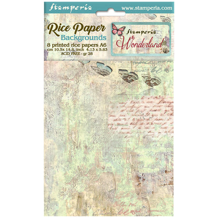 Sélection de 8 papiers de riz A6 avec motifs de fond - Wonderland