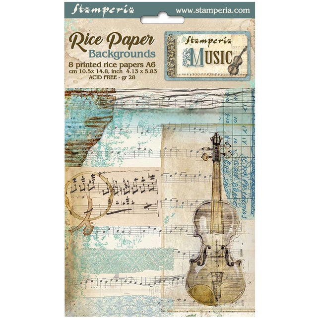 Sélection de 8 papiers de riz A6 à motifs de fond - Musique