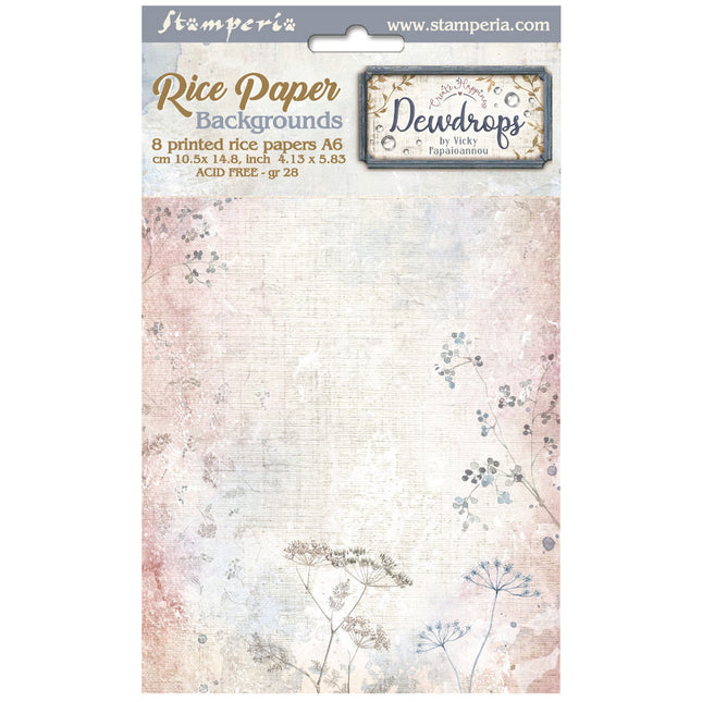 Sélection de 8 papiers de riz A6 pour fonds - Create Happiness Dewdrops