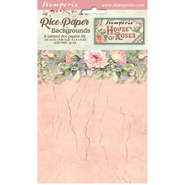 Sélection de 8 papiers de riz A6 pour fonds - House of Roses