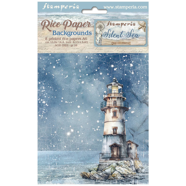 Sélection de 8 papiers de riz A6 à motifs de fond - Silent Sea