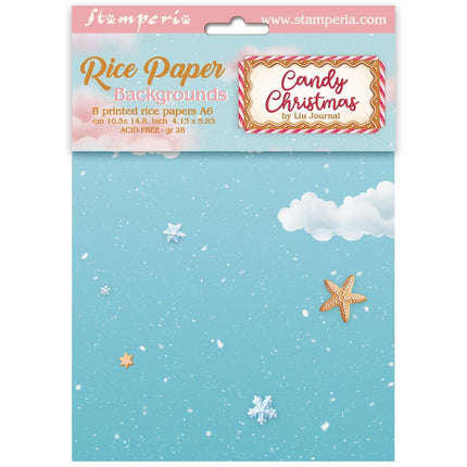Sélection de 8 fonds en papier de riz A6 - Candy Christmas