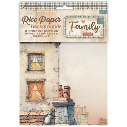 Sélection de 8 papiers de riz A6 pour arrière-plans - Family