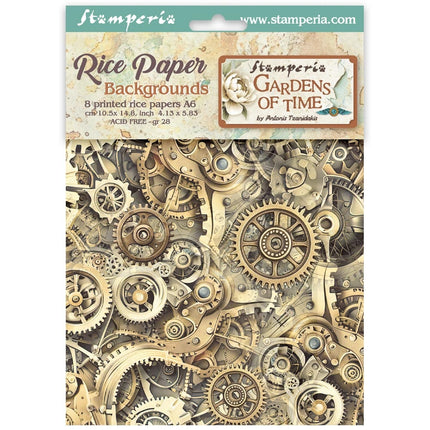 Sélection de 8 fonds en papier de riz imprimé A6 pour les loisirs créatifs - Jardins du Temps