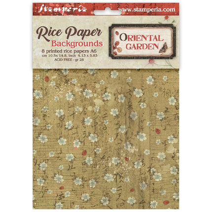 Sélection de 8 papiers de riz imprimés A6 à motifs de fond pour loisirs créatifs - Oriental Garden