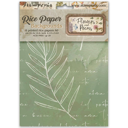 Sélection de 8 papiers de riz imprimés A6 pour fonds, pour arts créatifs - Flowers and Poems