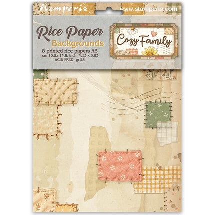 Sélection de 8 papiers de riz imprimés A6 pour loisirs créatifs - Cozy Family