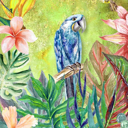 Papier de riz A4 Oiseau bleu tropical sur fond vert