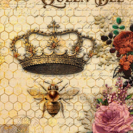 Papier de riz A4 Reine des abeilles et roses avec motif en nid d’abeilles