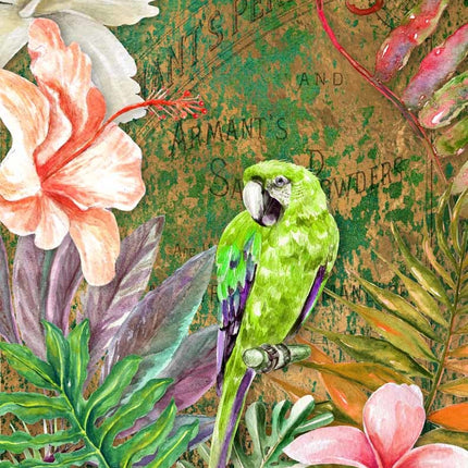 Papier de riz Oiseau tropical vert A4