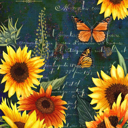 Papier de riz A4 Tournesols et papillon vert monarque