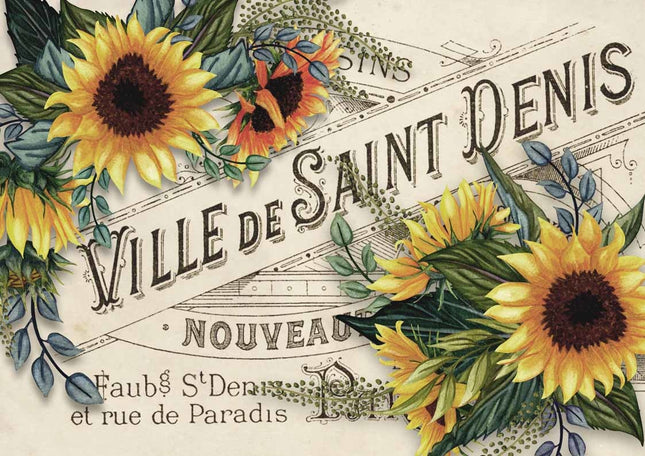 Papier de riz A4 Tournesols avec étiquette Ville de St Denis