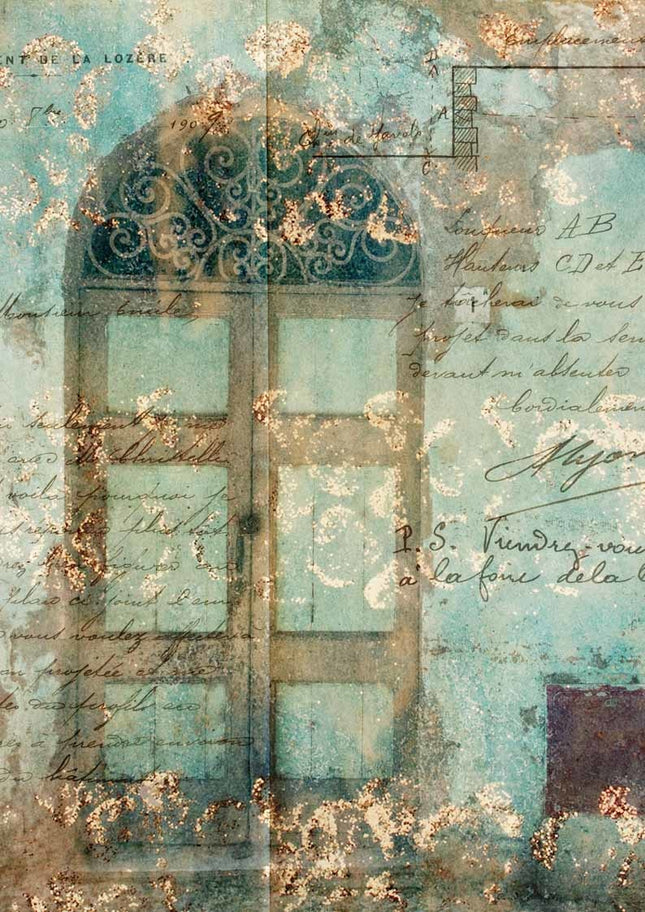 Papier de riz A3 Porte ancienne à volutes