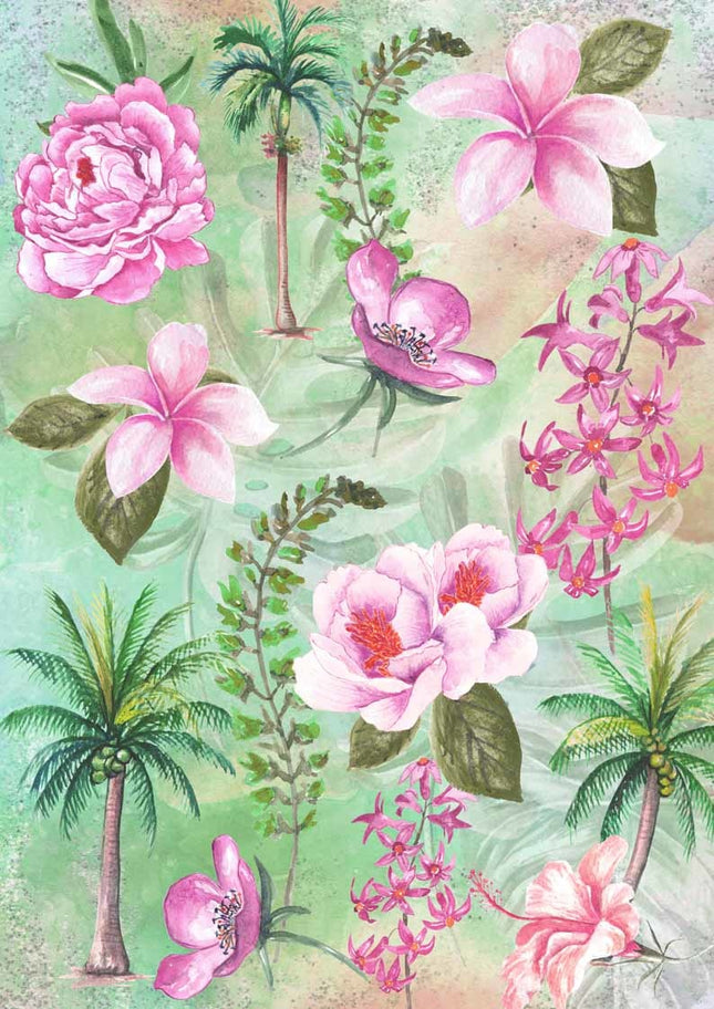 Papier de riz A4 Collage floral tropical
