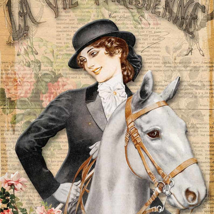 Papier de riz A4 La Vie Parisienne, jeune fille avec un cheval
