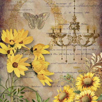 Papier de riz A4 Élégants tournesols avec lustre