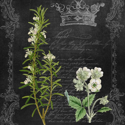 Romarin et fleurs sauvages sur tableau noir A4