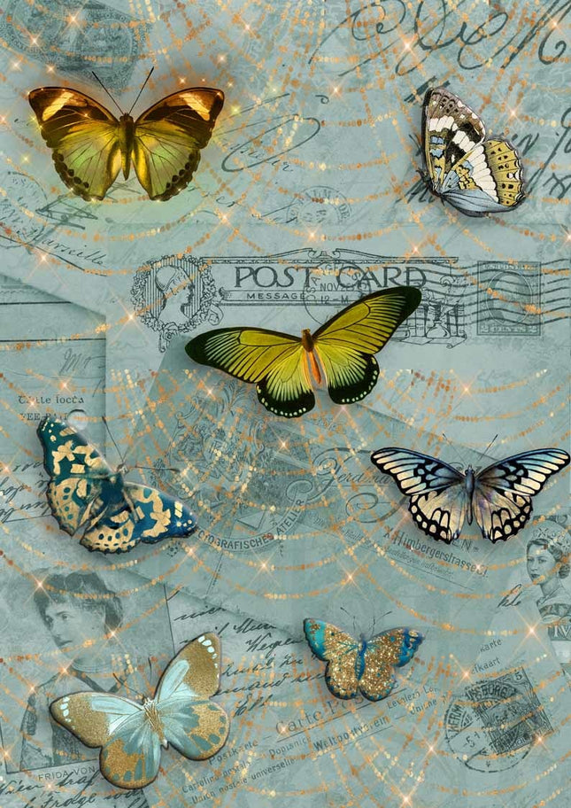 Papillons peints sur cartes postales A4