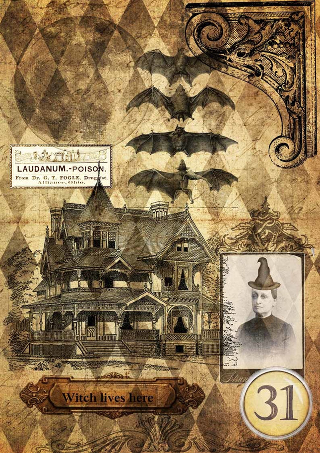 Maison hantée d'Halloween avec sorcière A4