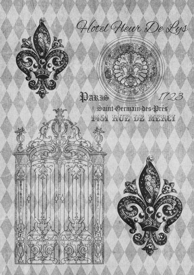 Hôtel Arlequin Fleur de lys noir et blanc A4