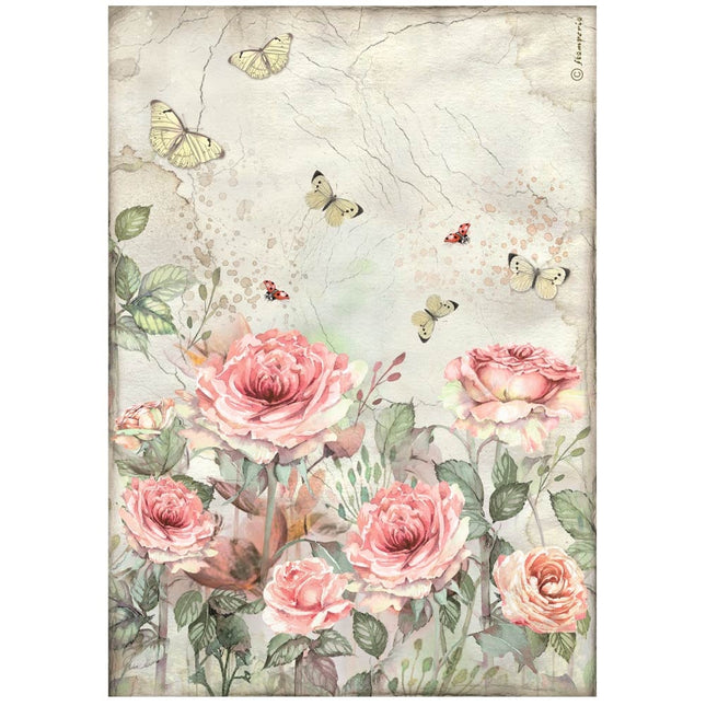 Papier de riz A4 conditionné - roses et papillon House of Roses