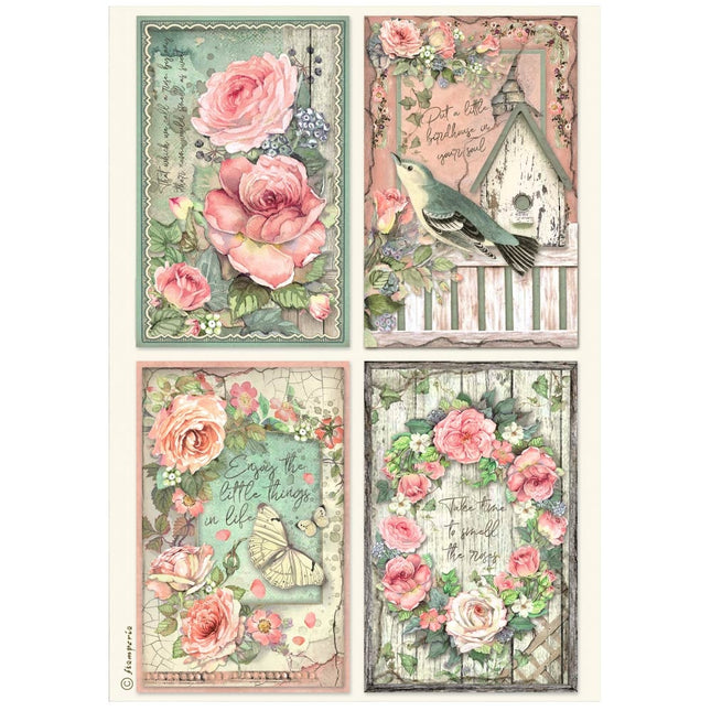 Papier de riz A4 en paquet - House of Roses 4 cartes