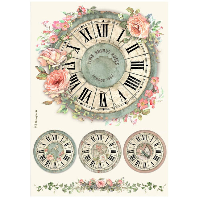 Papier de riz A4 en paquet - horloge House of Roses
