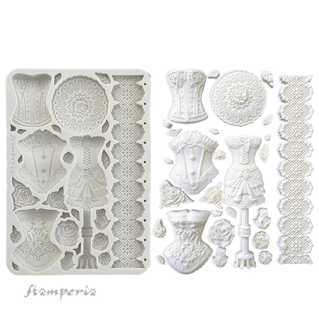 Moule en silicone A5 - vieux mannequins en dentelle et corsets