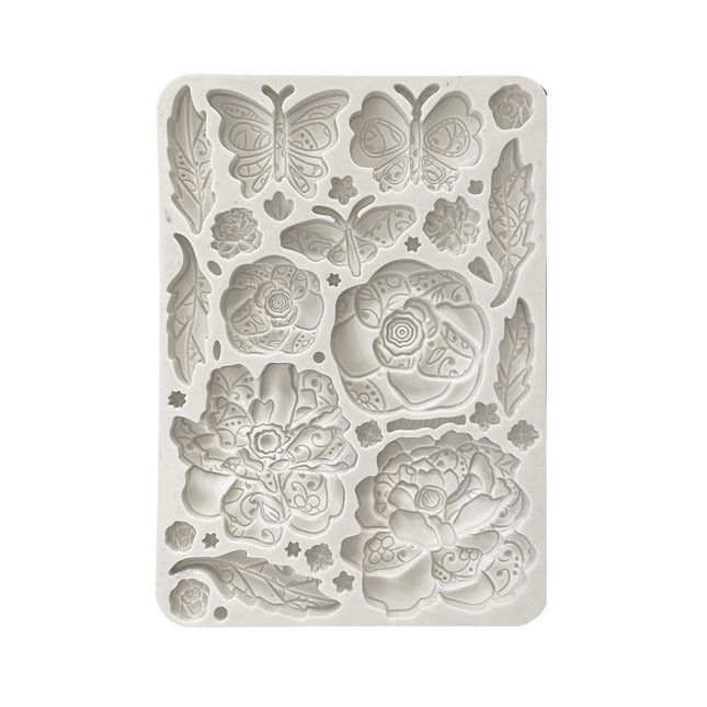 Moule en silicone A5 - papillon et fleurs Old Lace