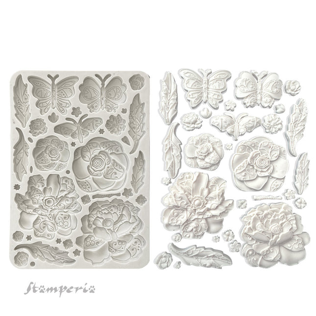 Moule en silicone A5 - papillon et fleurs Old Lace