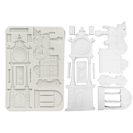 Moule en silicone, motifs A5, pour loisirs créatifs - Jardins du temps, train et horloge comtoise
