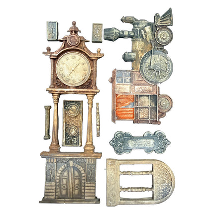 Moule en silicone, motifs A5, pour loisirs créatifs - Jardins du temps, train et horloge comtoise