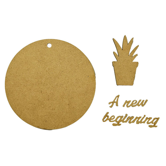 Formes créatives : étiquette ronde A new Beginning avec plante