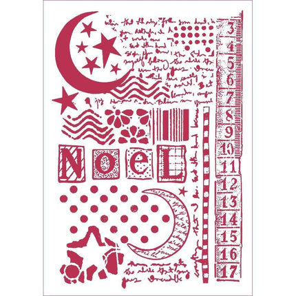 Pochoir D cm. 21x29,7 Lune, étoile et textes