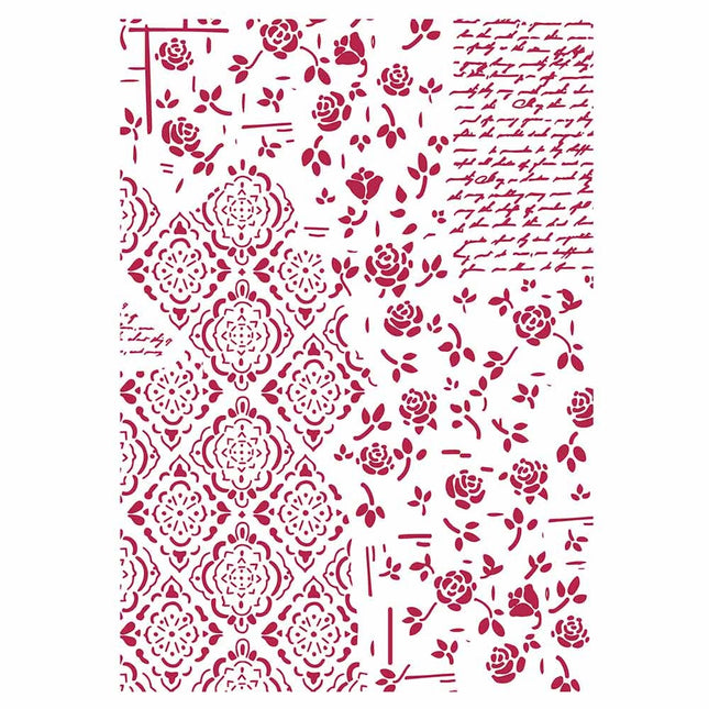 Pochoir G cm. 21x29,7 Roses et décorations