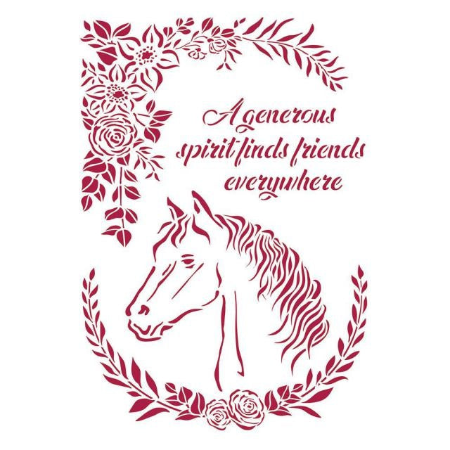 Pochoir G 21x29,7 cm - Romantic Horses cheval avec des fleurs
