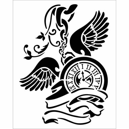 Pochoir épais cm. 20x25 Horloge à balancier avec des ailes