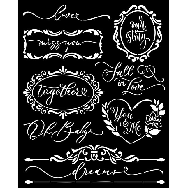 Pochoir épais 20X25 cm - Romance Forever, cartouches