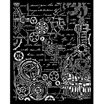 Pochoir épais 20X25 cm - Sir Vagabond dans un monde fantastique, engrenages