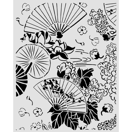 Pochoir découpé au laser pour loisirs créatifs cm 20X25 - Éventails Oriental Garden
