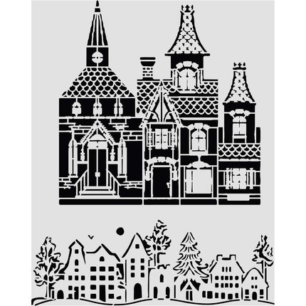 Pochoir découpé au laser pour loisirs créatifs 20X25 cm - Maison de Noël