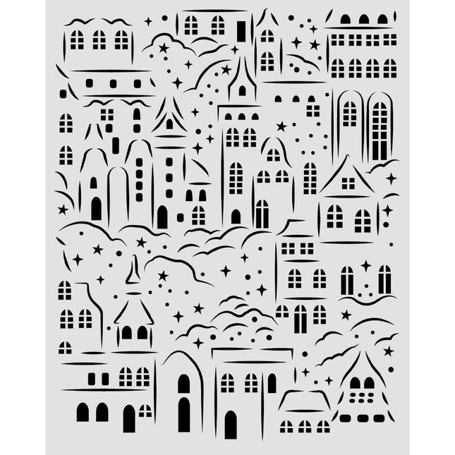 Pochoir découpé au laser pour loisirs créatifs 20X25 cm - Village de Noël
