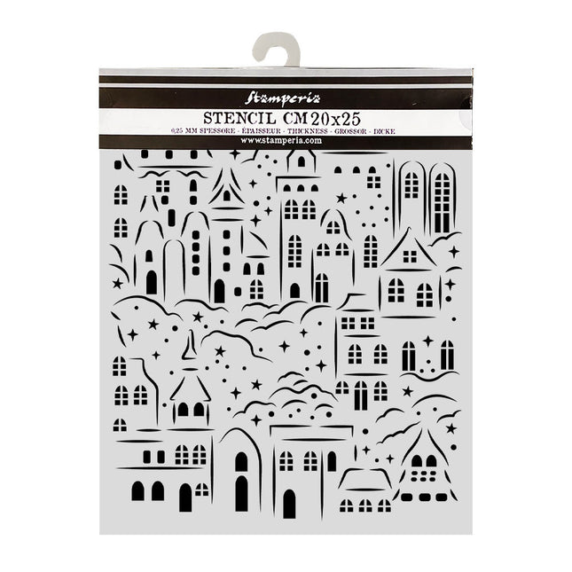 Pochoir découpé au laser pour loisirs créatifs 20X25 cm - Village de Noël