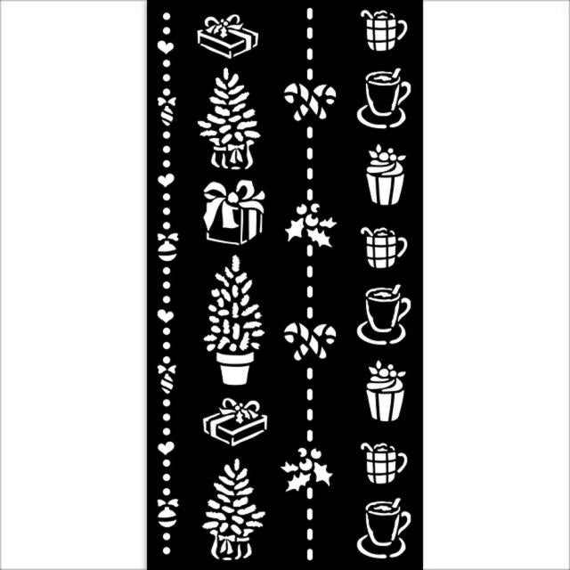 Pochoir épais cm 12X25 - Bordure de Noël avec cadeaux et tasses