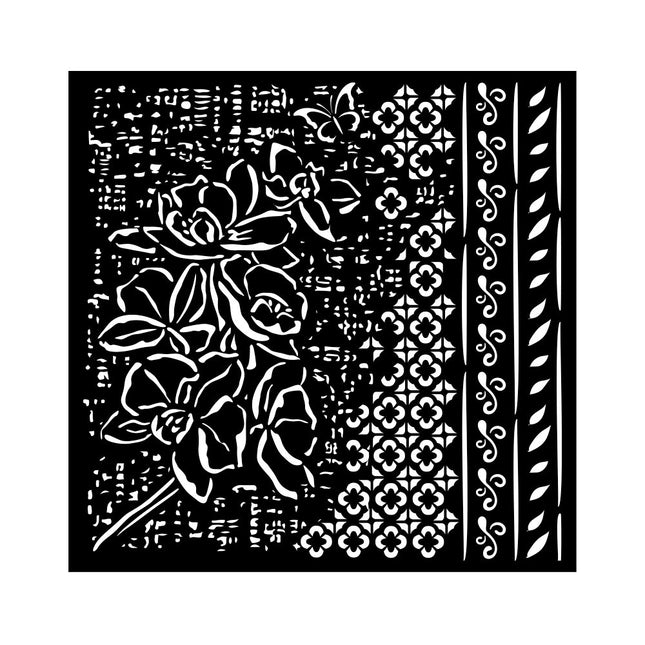 Pochoir épais 18X18 cm - Orchidées et chats, motif d’orchidées
